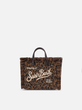 Mini Vanity felt bag with leopard print