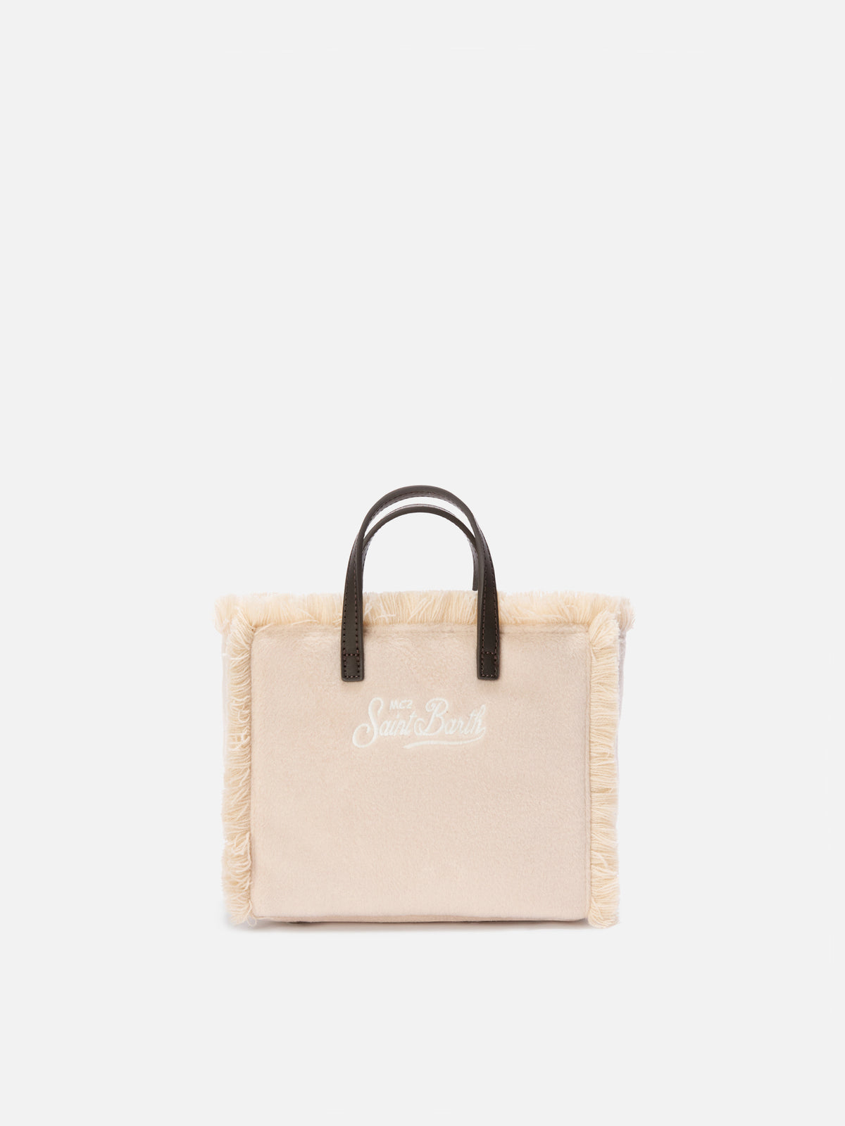 Borsa Mini Vanity beige in feltro con chalet ricamato