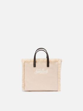 Borsa Mini Vanity beige in feltro con chalet ricamato
