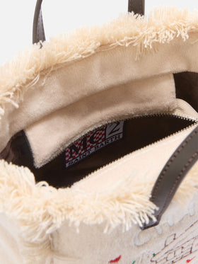 Borsa Mini Vanity beige in feltro con chalet ricamato