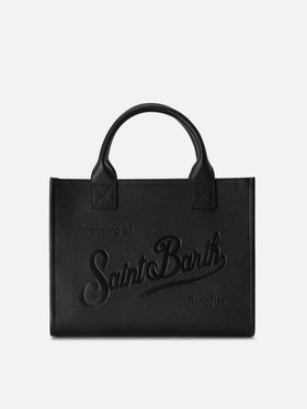 Borsa Large Vanity nera in pelle martellata con lettering logo