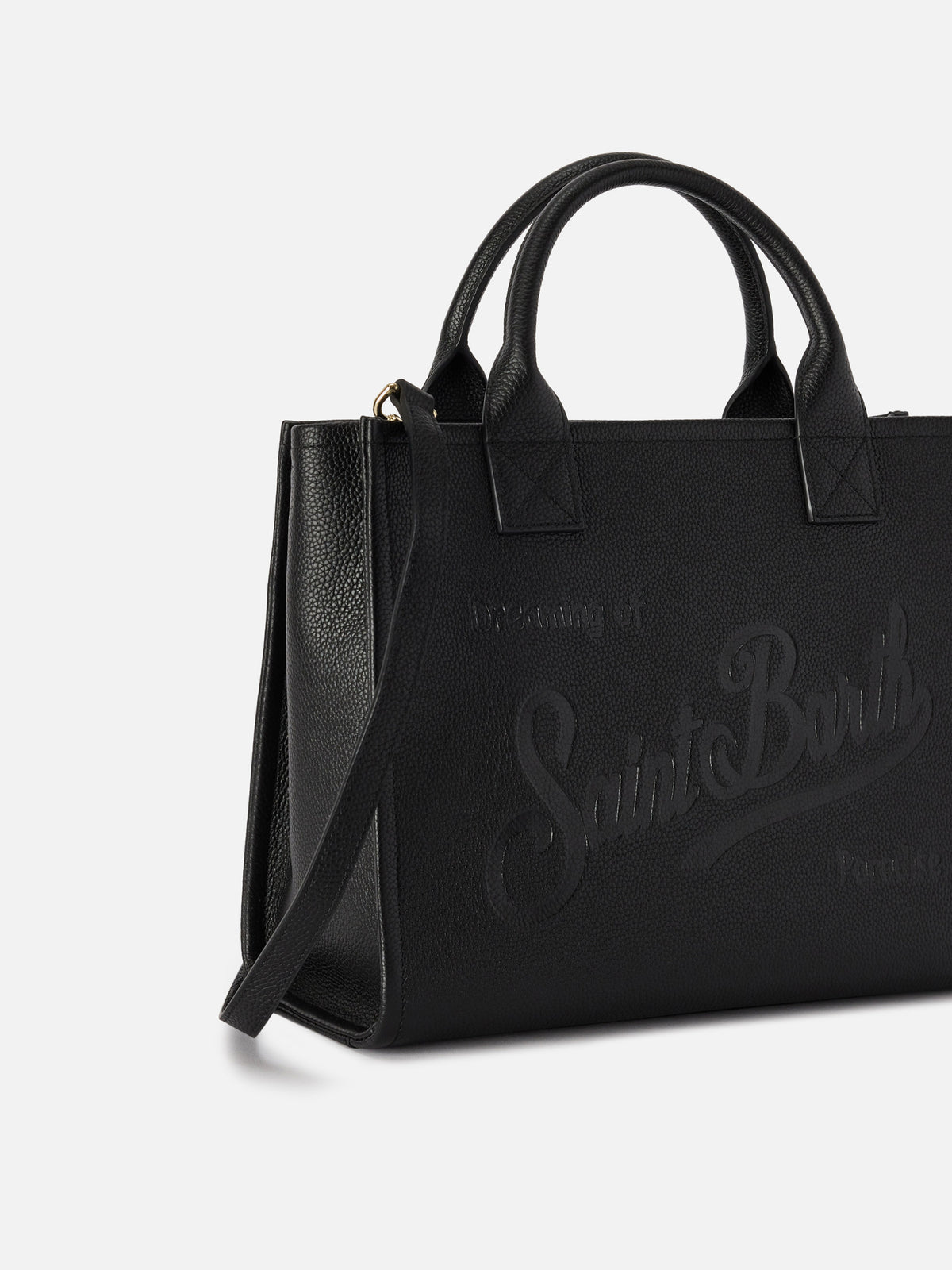 Borsa Large Vanity nera in pelle martellata con lettering logo