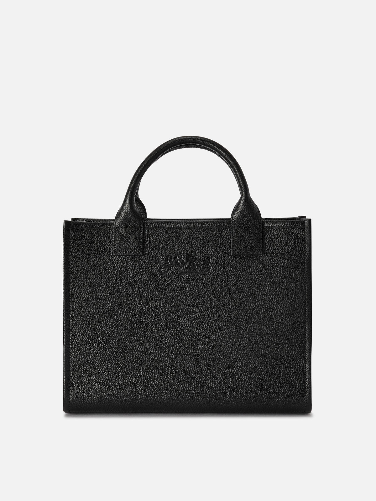 Borsa Large Vanity nera in pelle martellata con lettering logo