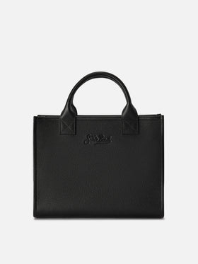 Borsa Large Vanity nera in pelle martellata con lettering logo