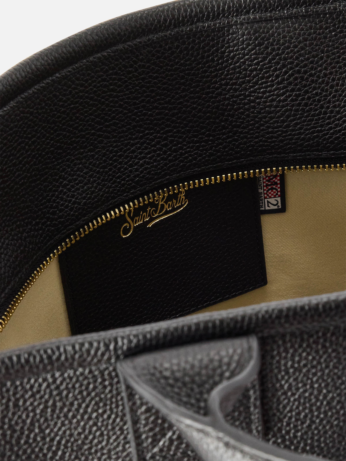 Borsa Large Vanity nera in pelle martellata con lettering logo