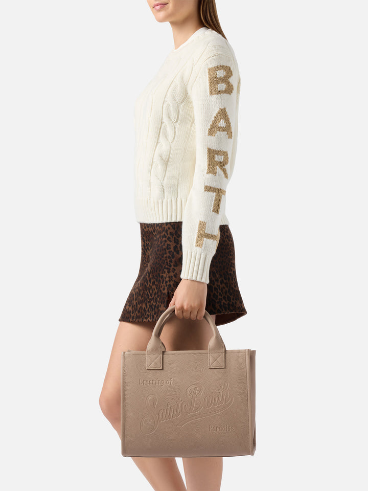 Borsa a spalla Vanity Bag Large in pelle martellata nocciola