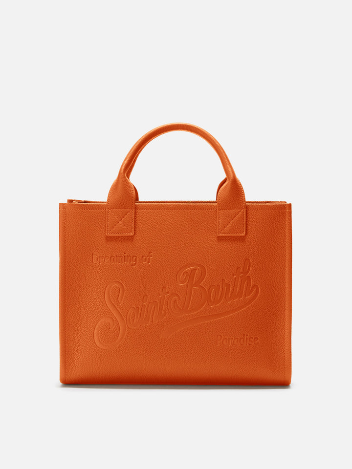 Vanity Bag Große Schultertasche aus orangefarbenem, gehämmertem Leder