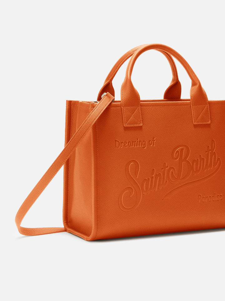 Vanity Bag Große Schultertasche aus orangefarbenem, gehämmertem Leder