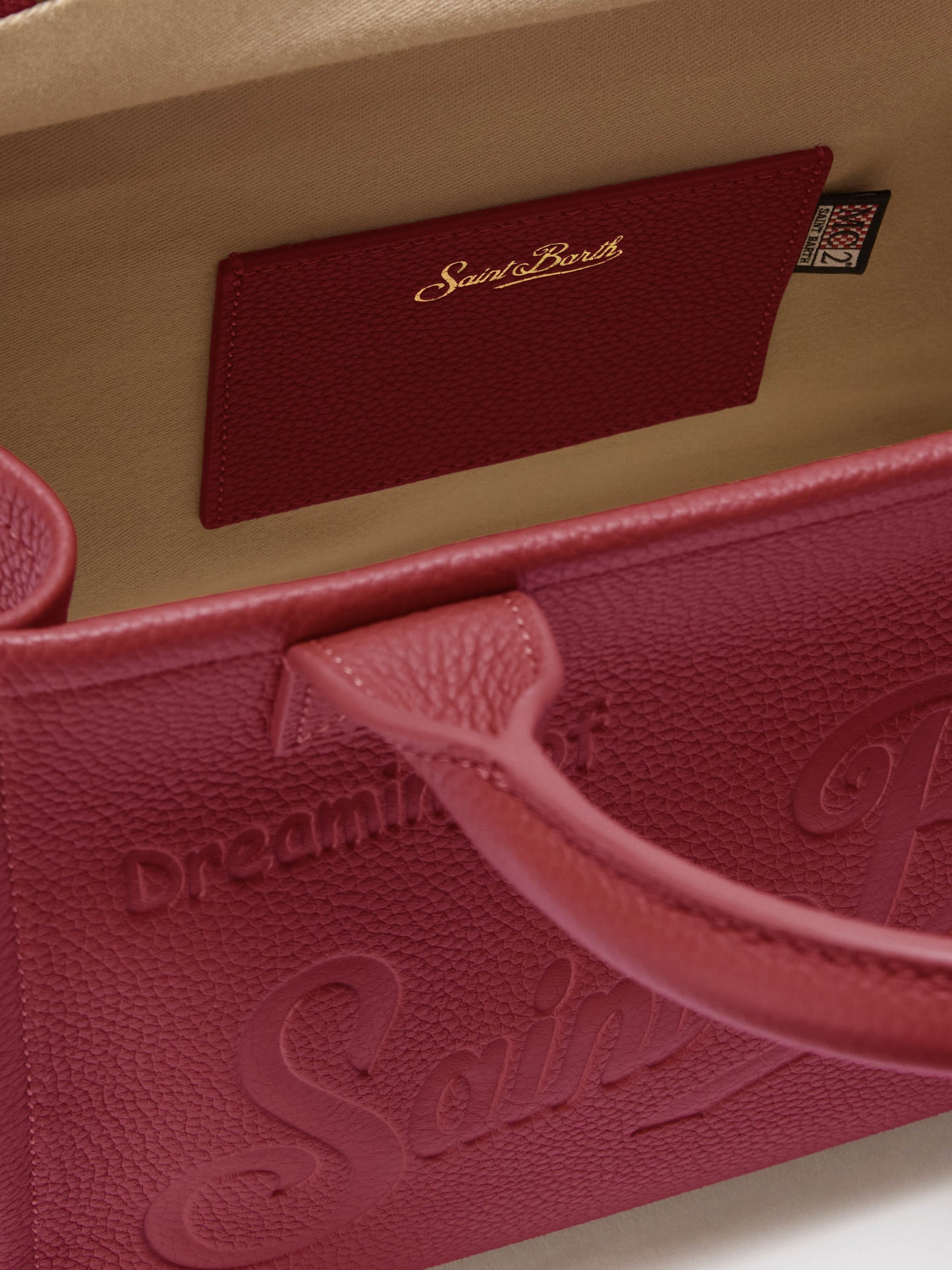 Große Vanity Bag Schultertasche aus burgunderrotem, gehämmertem Leder