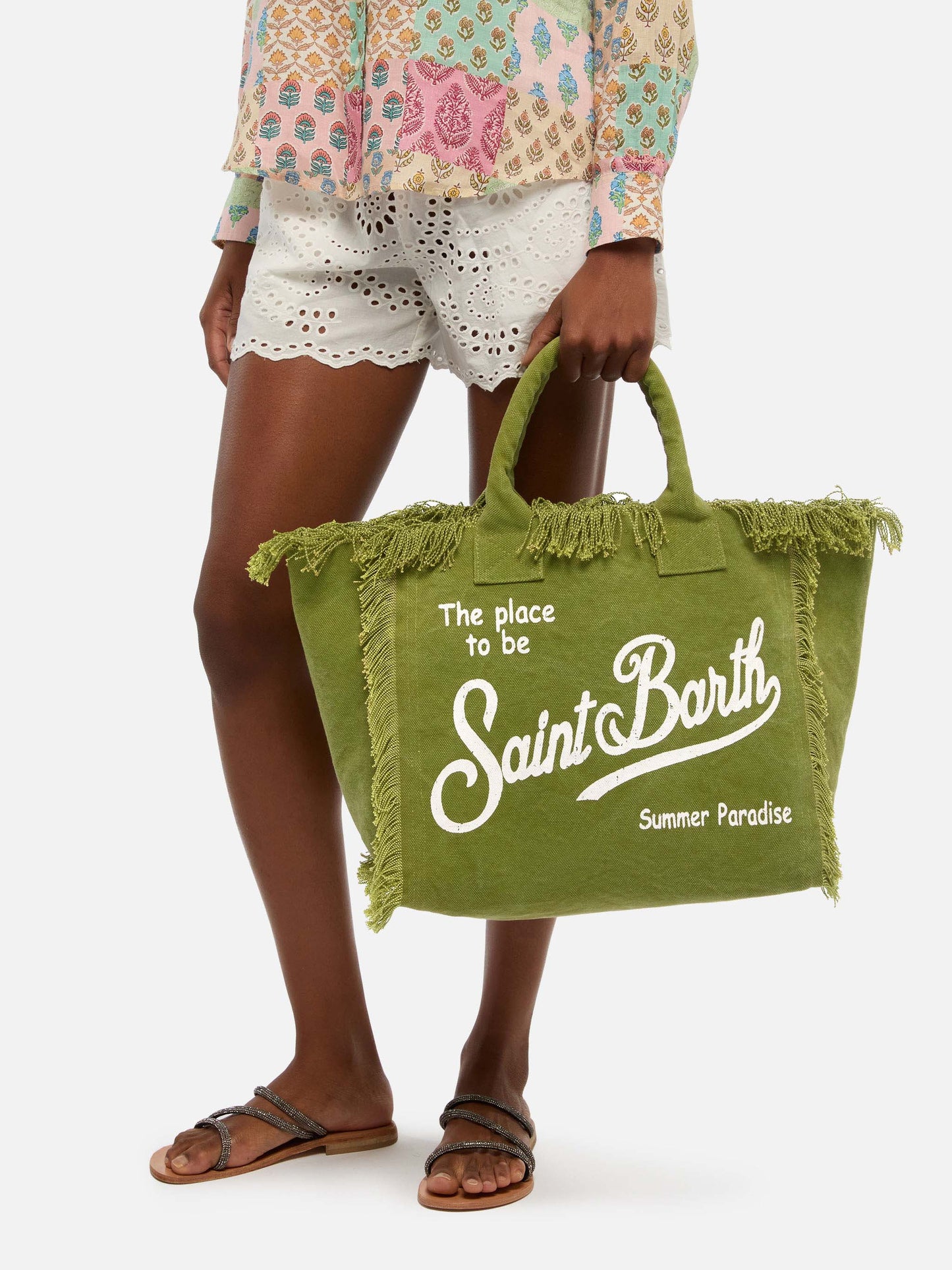 Military  green cotton canvas Vanity tote bag