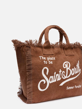 Borsa a spalla Vanity in canvas di cotone marrone