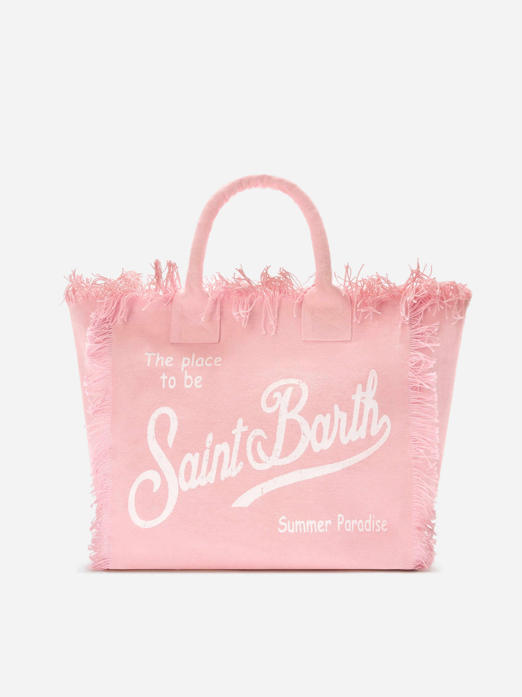 Borsa Vanity regular rosa in canvas con frange – MC2 Saint Barth