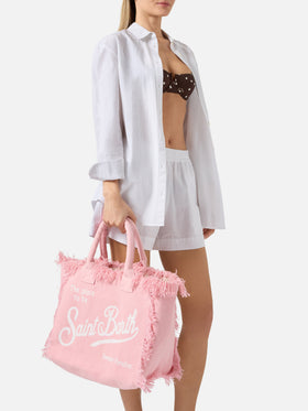 Pink canvas Vanity regular bag with fringes