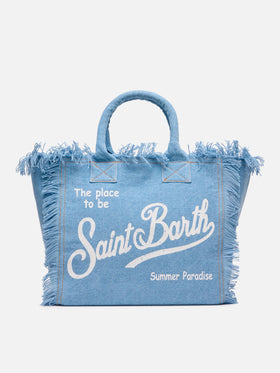 Borsa a spalla Vanity in tessuto denim chiaro