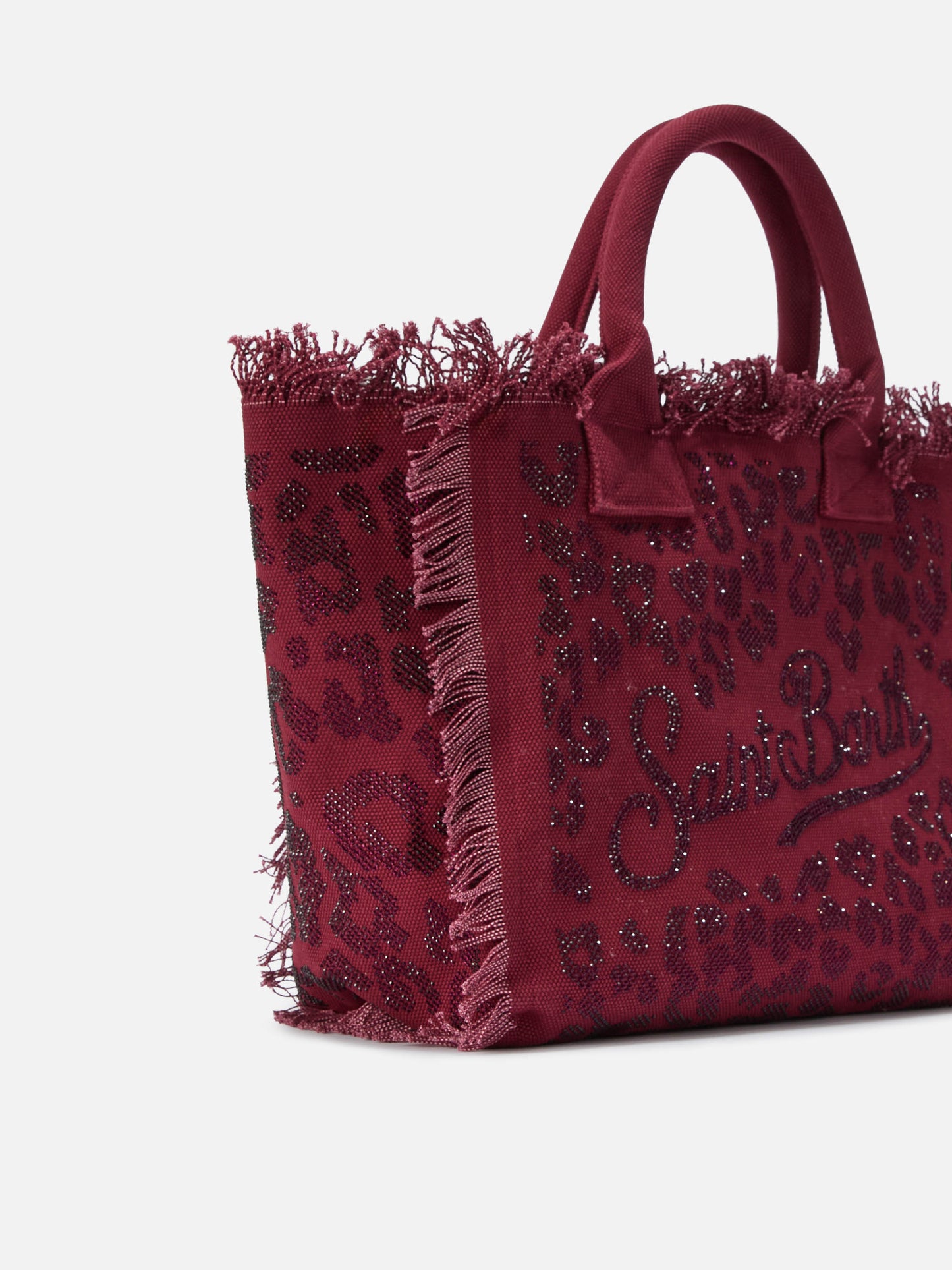 Borsa Vanity regular in canvas leopardato con strass