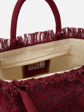 Regular Vanity canvas bag in leopard print with rhinestones