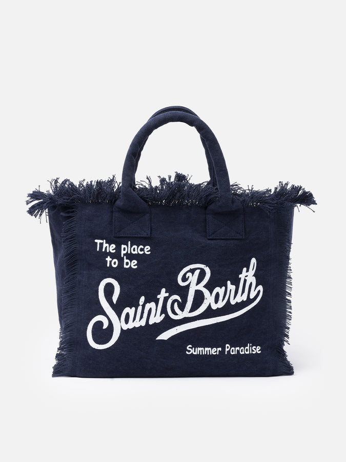 Mc2 Saint Barth Navy blue cotton canvas Vanity tote bag