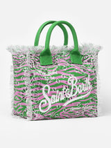 Cotton canvas tote bag with zebra and bandanna print