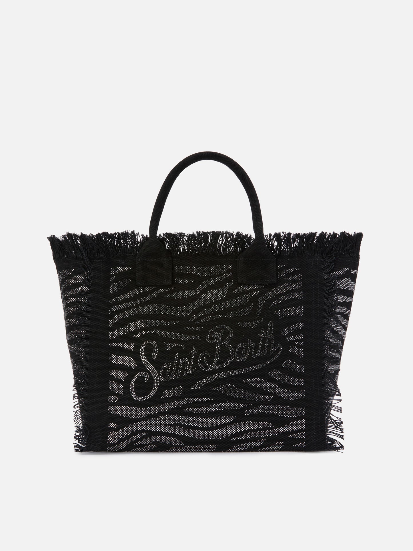 Borsa Vanity regular in canvas animalier con strass