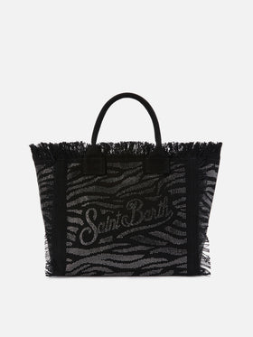 Borsa Vanity regular in canvas animalier con strass