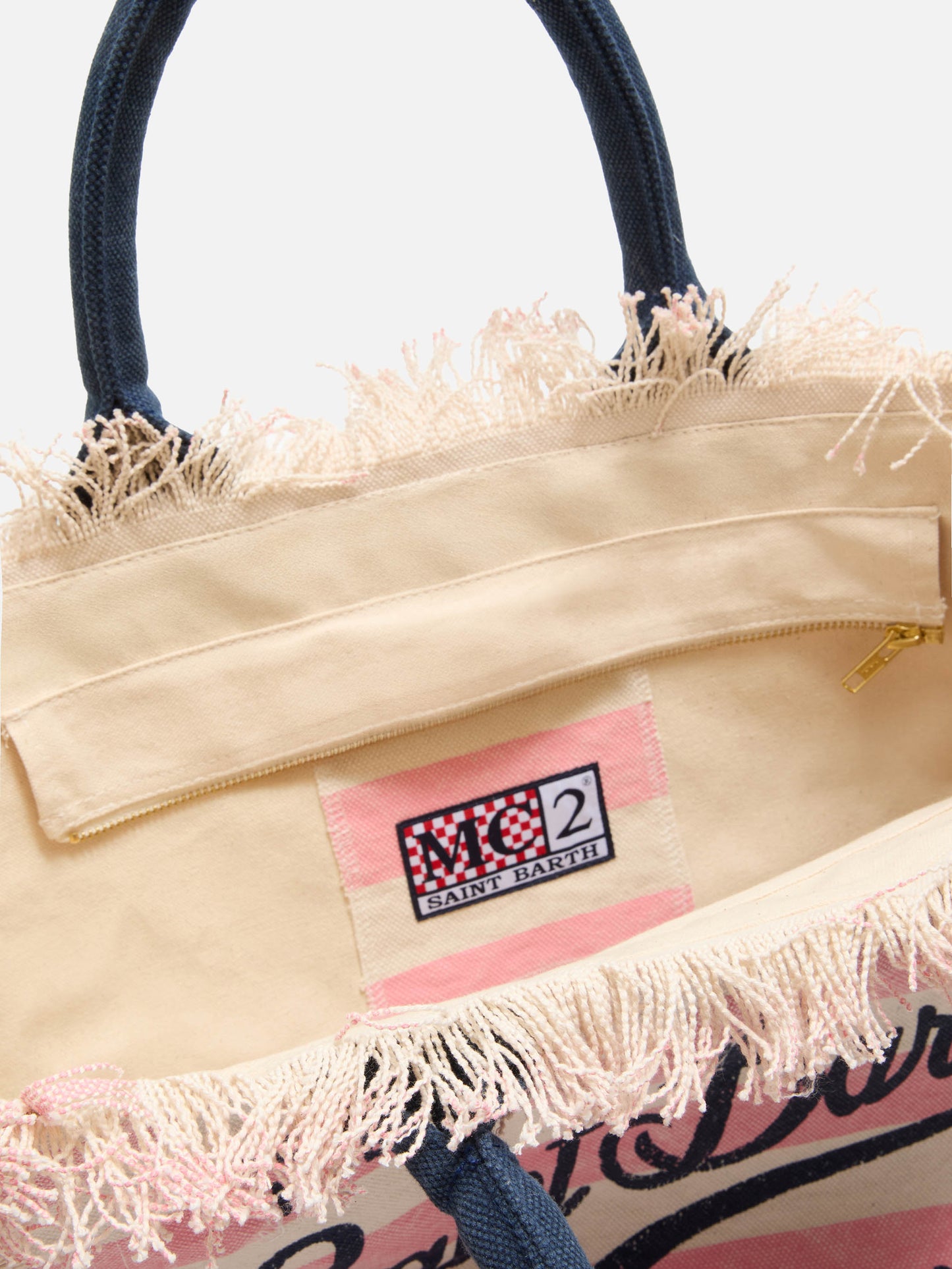 Borsa Vanity regular in canvas a righe orizzontali rosa