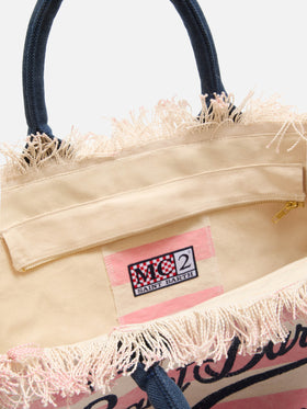 Borsa Vanity regular in canvas a righe orizzontali rosa