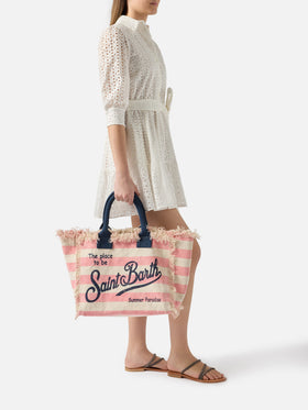 Borsa Vanity regular in canvas a righe orizzontali rosa