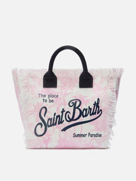 Borsa Vanity regular in canvas con stampa toile de Jouy rosa