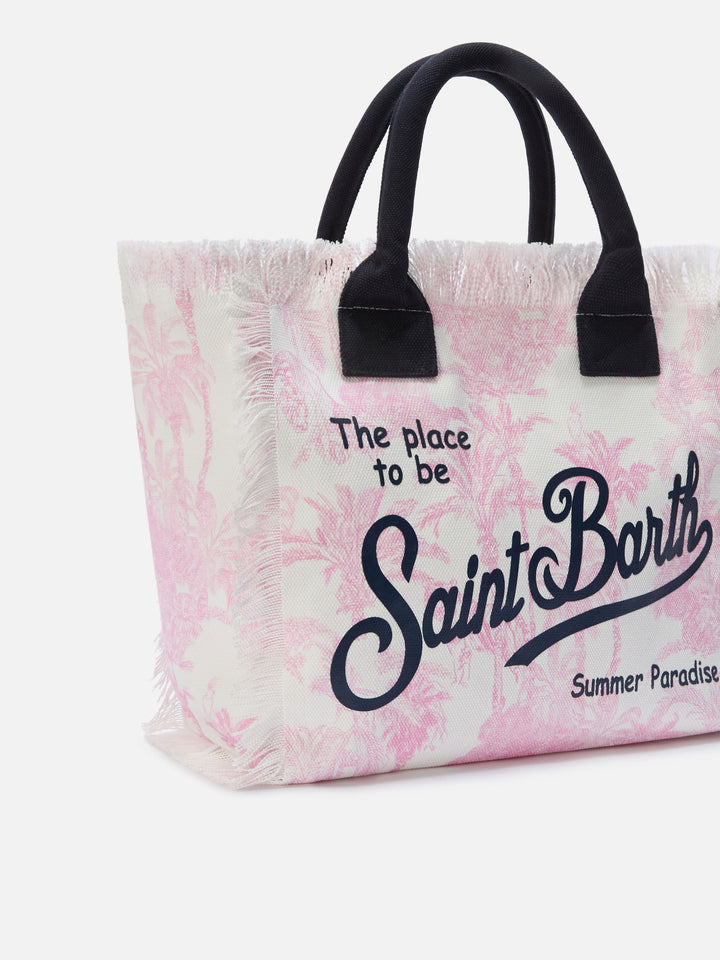 Borsa Vanity regular in canvas con stampa toile de Jouy rosa
