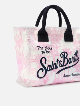 Borsa Vanity regular in canvas con stampa toile de Jouy rosa