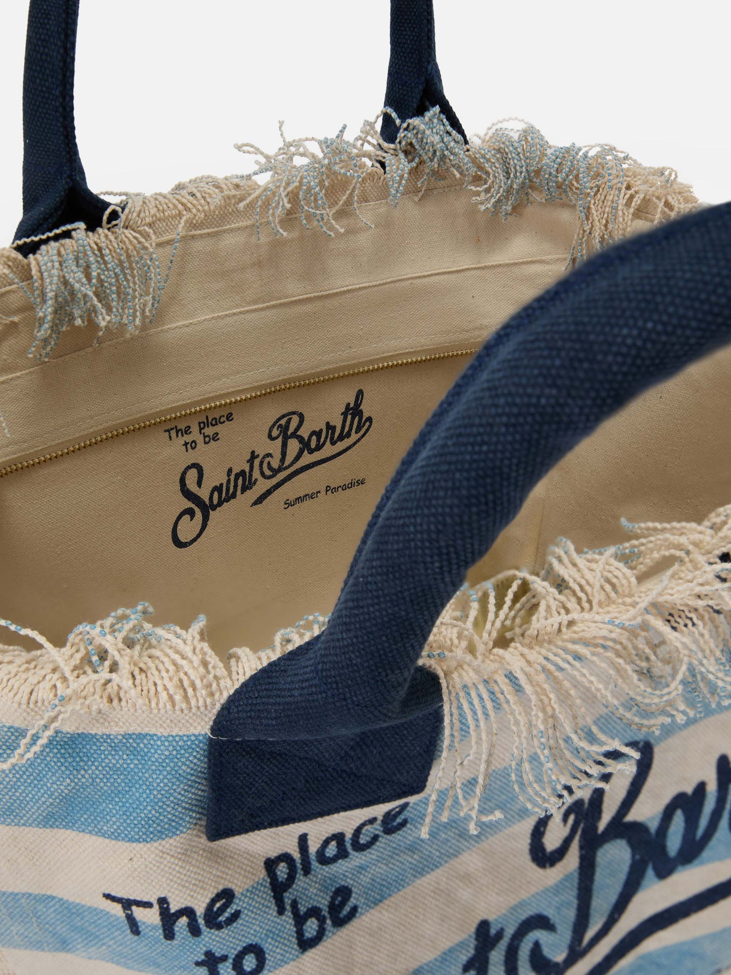 Regular Vanity canvas bag with light blue horizontal stripes