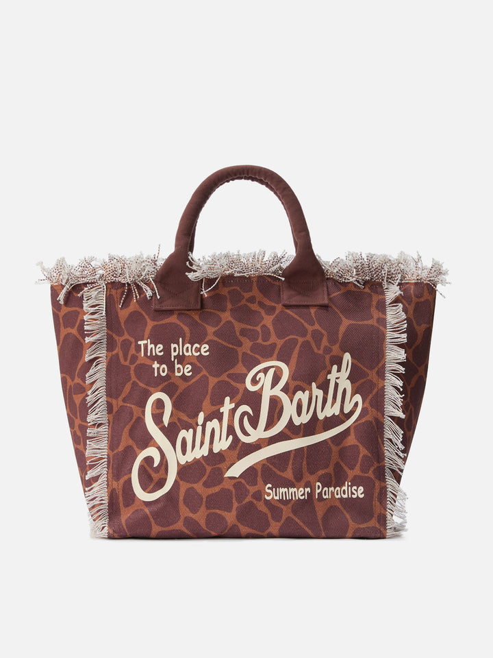 Borsa Vanity regular in canvas con stampa animalier marrone