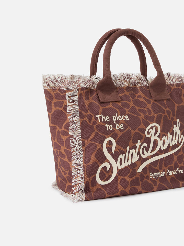 Borsa Vanity regular in canvas con stampa animalier marrone
