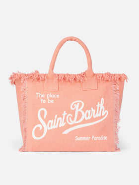 Borsa tote Vanity in tela di cotone color pesca