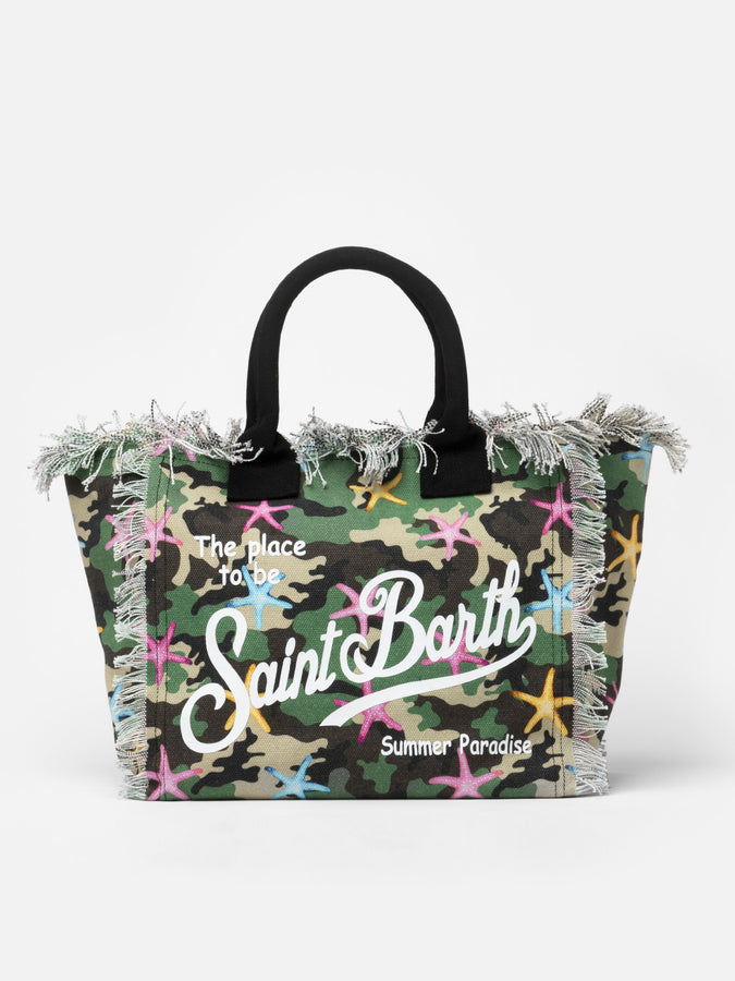 Mc2 Saint Barth Borsa tote Vanity in tela di cotone mimetico con stelle marine