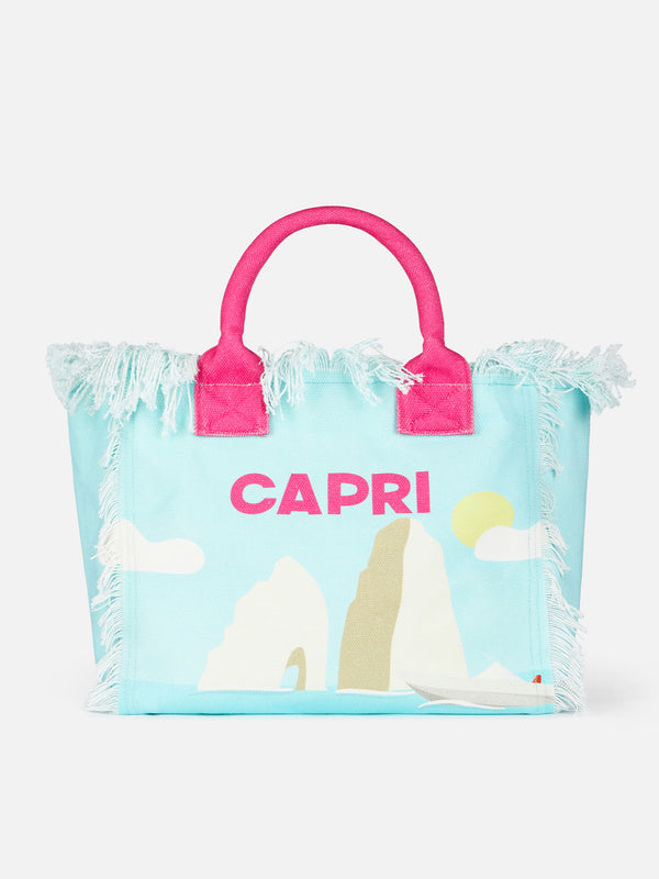 Borsa tote Vanity in tela di cotone cartolina di Capri