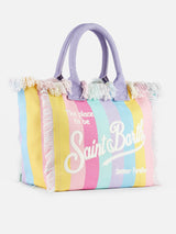 Borsa tote Vanity in tela di cotone a righe multicolor