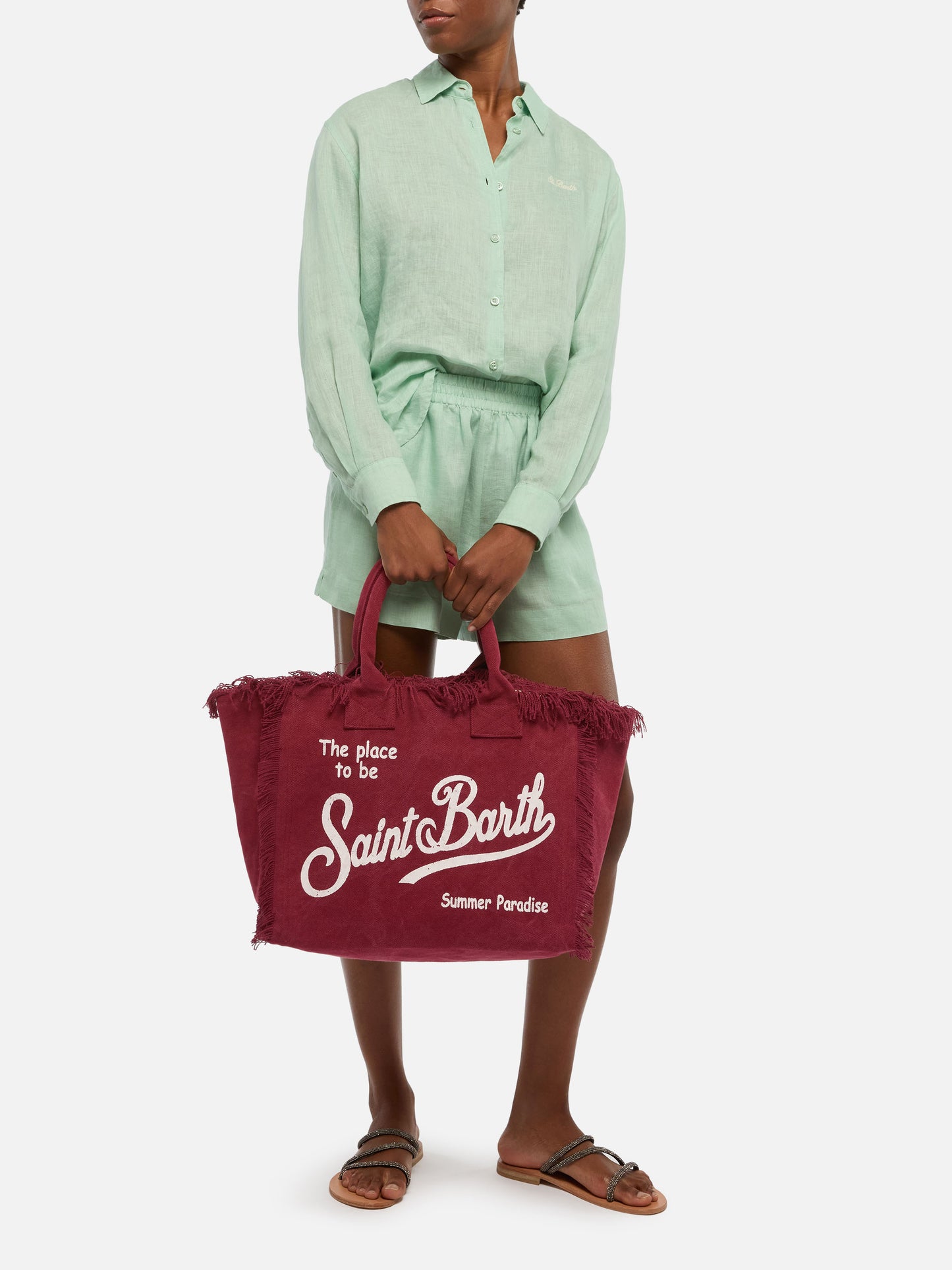 Borsa a spalla Vanity in canvas di cotone bordeaux