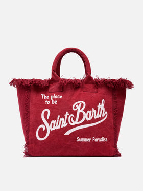 Borsa a spalla Vanity in canvas di cotone bordeaux