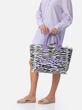 Cotton canvas Vanity tote bag with zebra print - MC2 Saint Barth