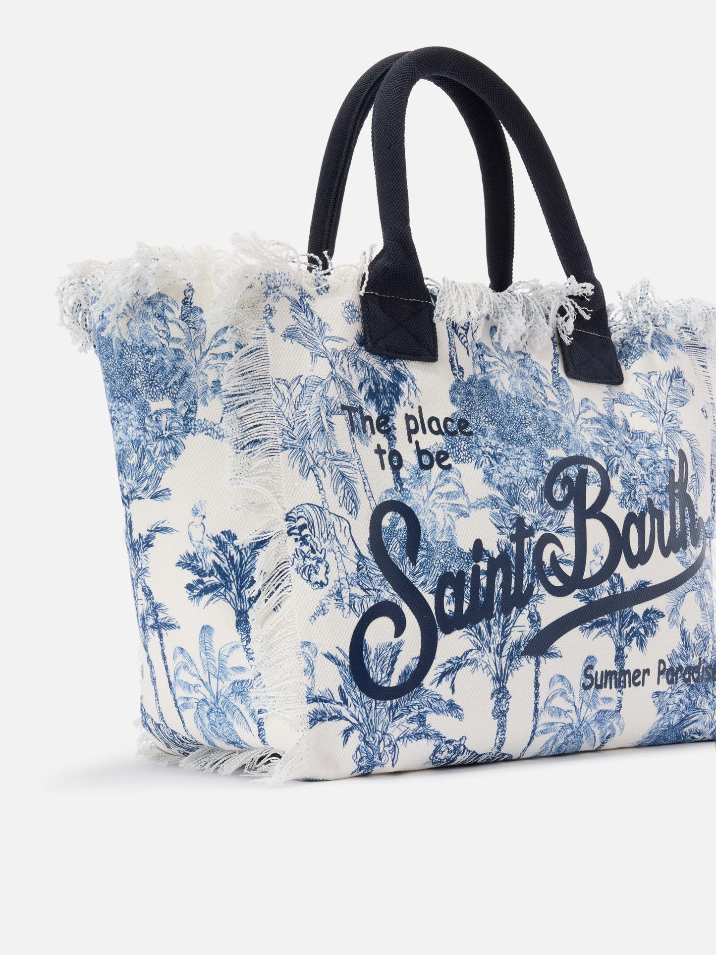 Borsa Vanity regular in canvas con stampa toile de Jouy blu