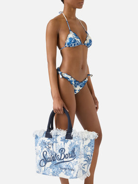 Borsa Vanity regular in canvas con stampa toile de Jouy blu