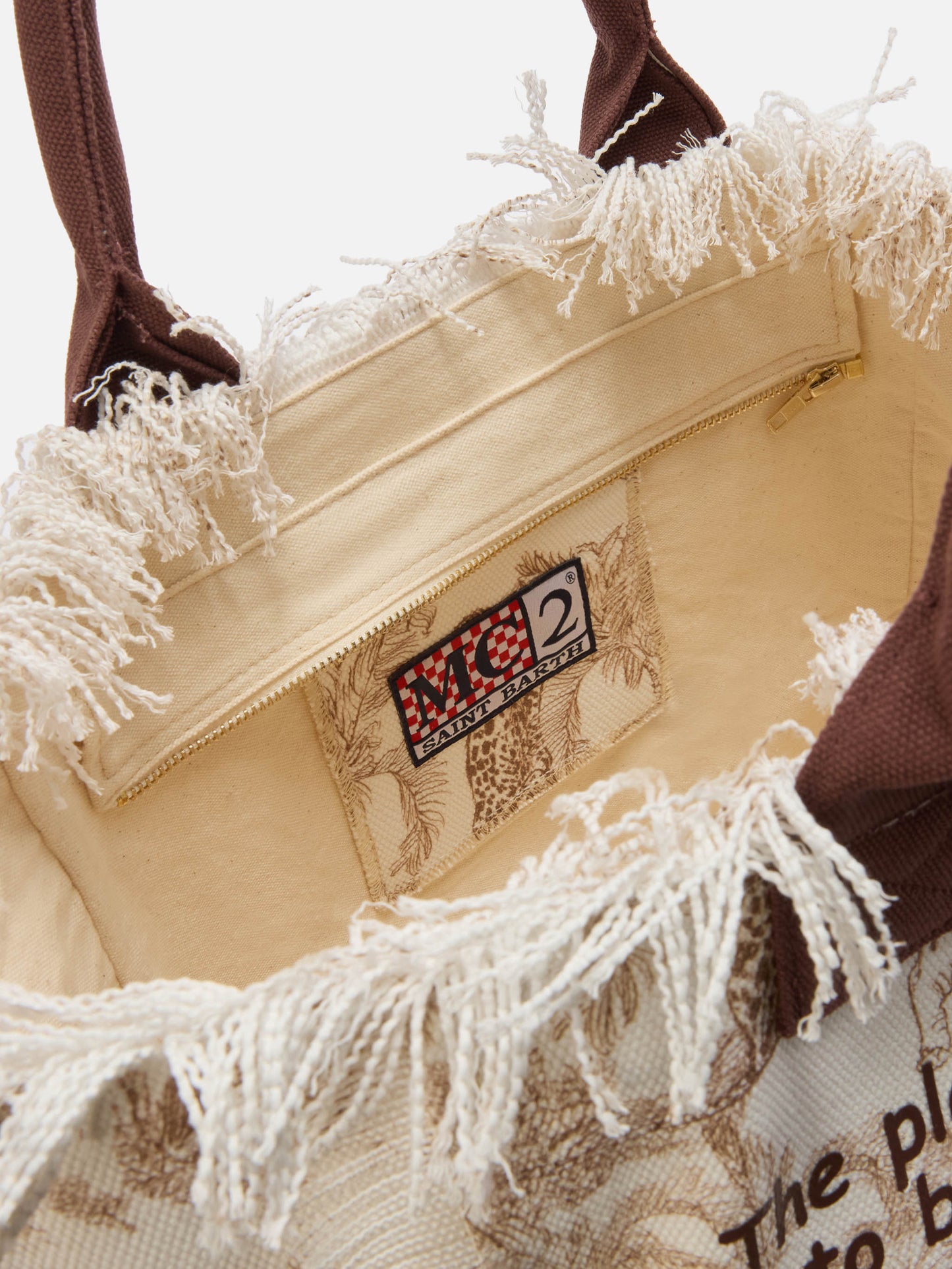 Borsa Vanity regular in canvas con stampa toile de Jouy marrone