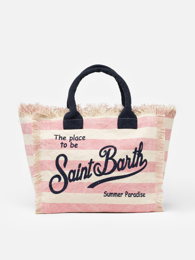 Mc2 Saint Barth Borsa tote Vanity in tela di cotone a righe rosa