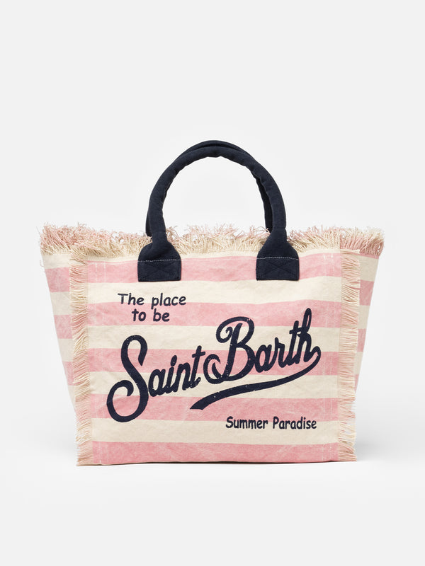 Cotton canvas Vanity tote bag with pink striped print