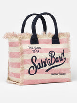 Cotton canvas Vanity tote bag with pink striped print