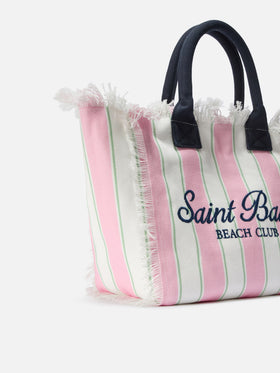 Pink canvas Vanity regular bag with vertical stripes