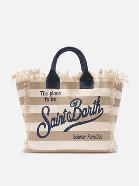 Beige canvas Vanity regular bag with horizontal stripes