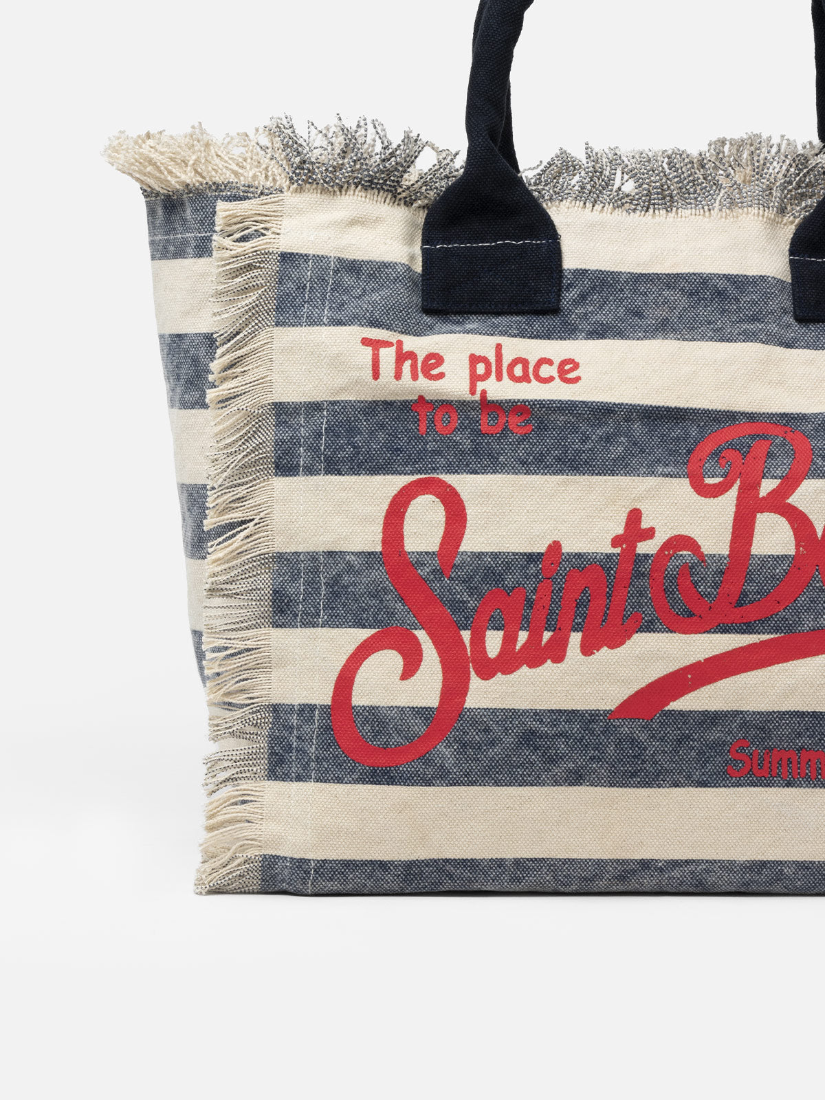 Cotton canvas Vanity tote bag with navy blue striped print - MC2 Saint Barth