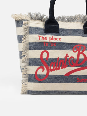 Cotton canvas Vanity tote bag with navy blue striped print - MC2 Saint Barth